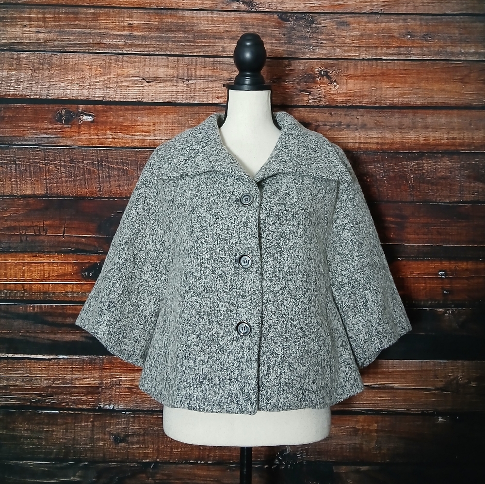 LTD Jacket S Gray Poncho Style Wool Blend Button Front Pockets Lined